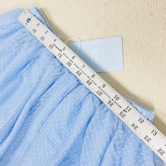 NWT HILL HOUSE HOME Clara Tulle Tiered Mini Skirt sz M Blue Elastic Waist Lined - Picture 6 of 11